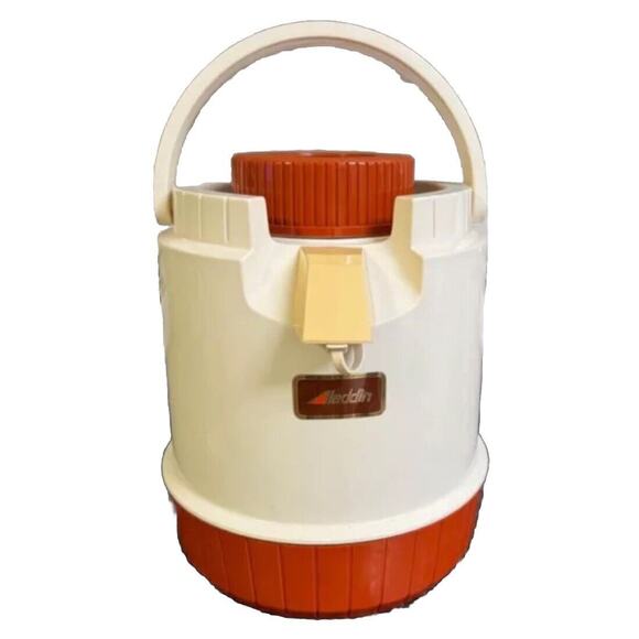 VINTAGE ALADDIN’S PUMP-A-DRINK JUG Cooler Drink Dispenser Gallon #585 Orange USA - Picture 1 of 10